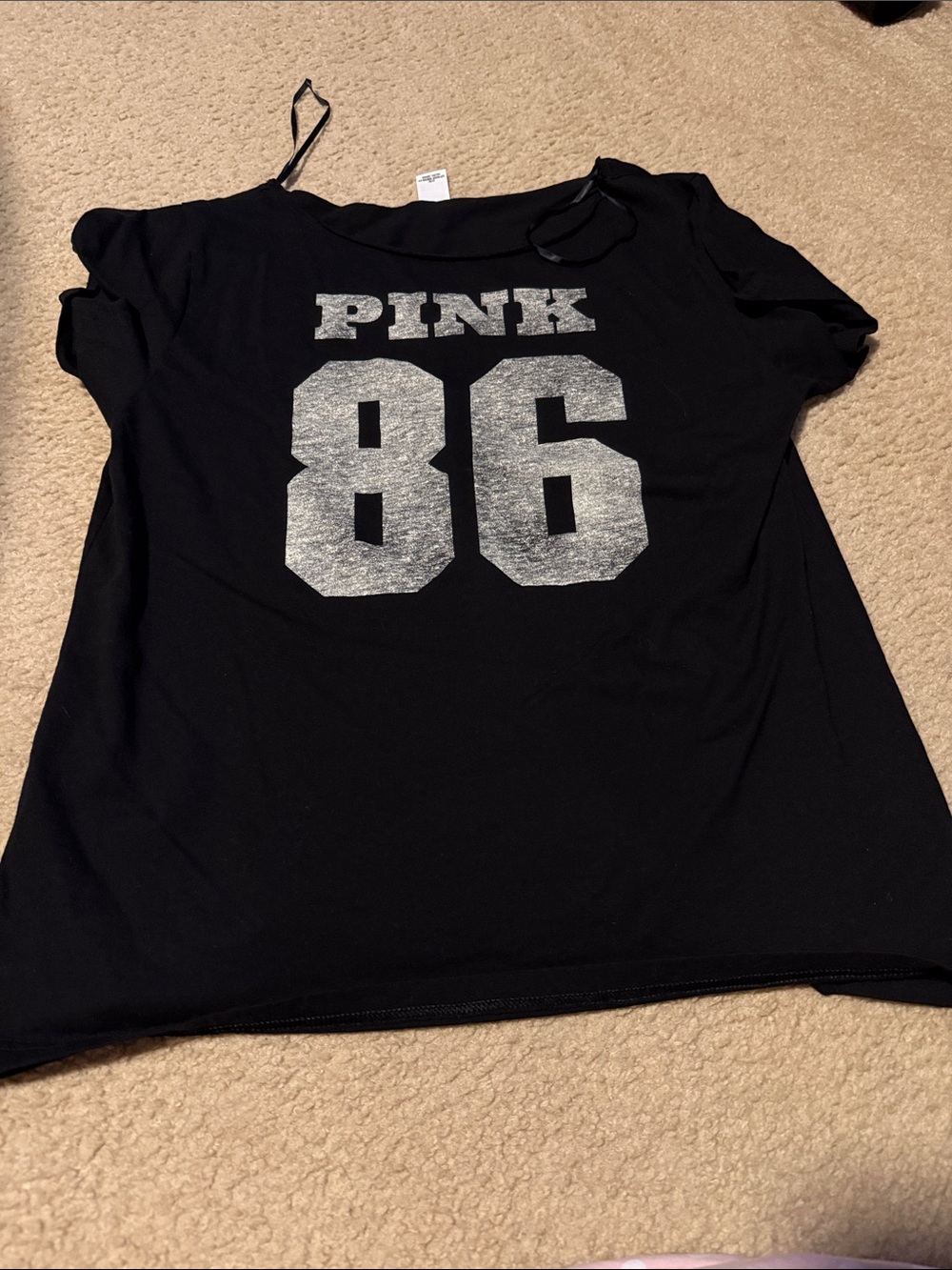 PINK Victoria's Secret Black Graphic Tee with Faded white '86'